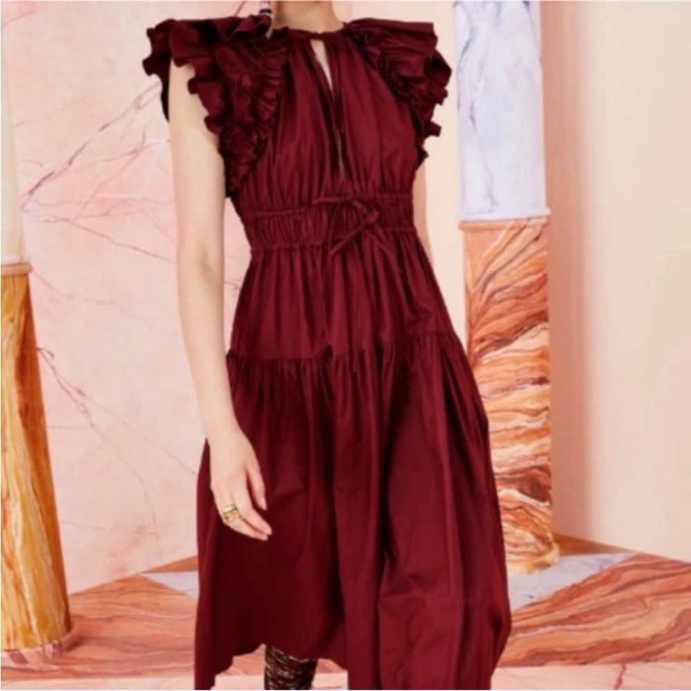 Ulla Johnson Red Ruffled Ruched Sundress